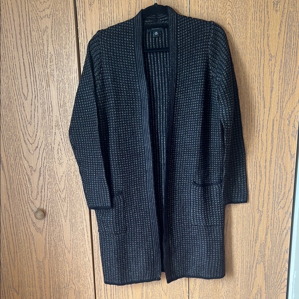 Fortune + Ivy Open Cardigan Gray Waffle Knit Duster Sweater